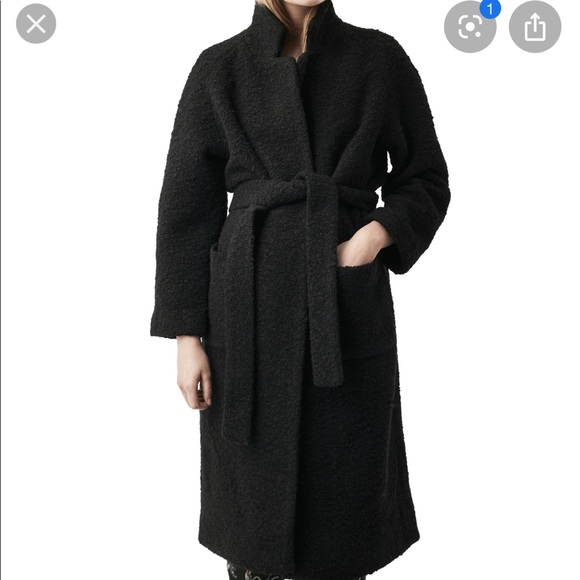 ganni boucle wool long wrap coat